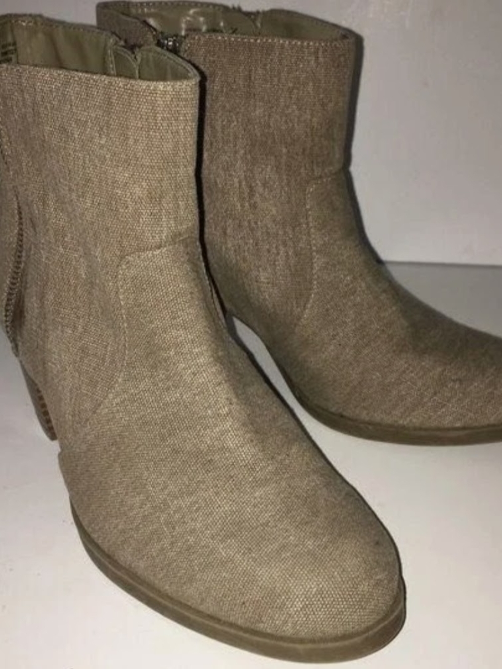 Vera Wang Tan Canvas Ankle Booties